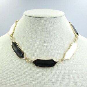 WHBM Singlestrand Goldtone & Black White Statement Necklace NEW $99